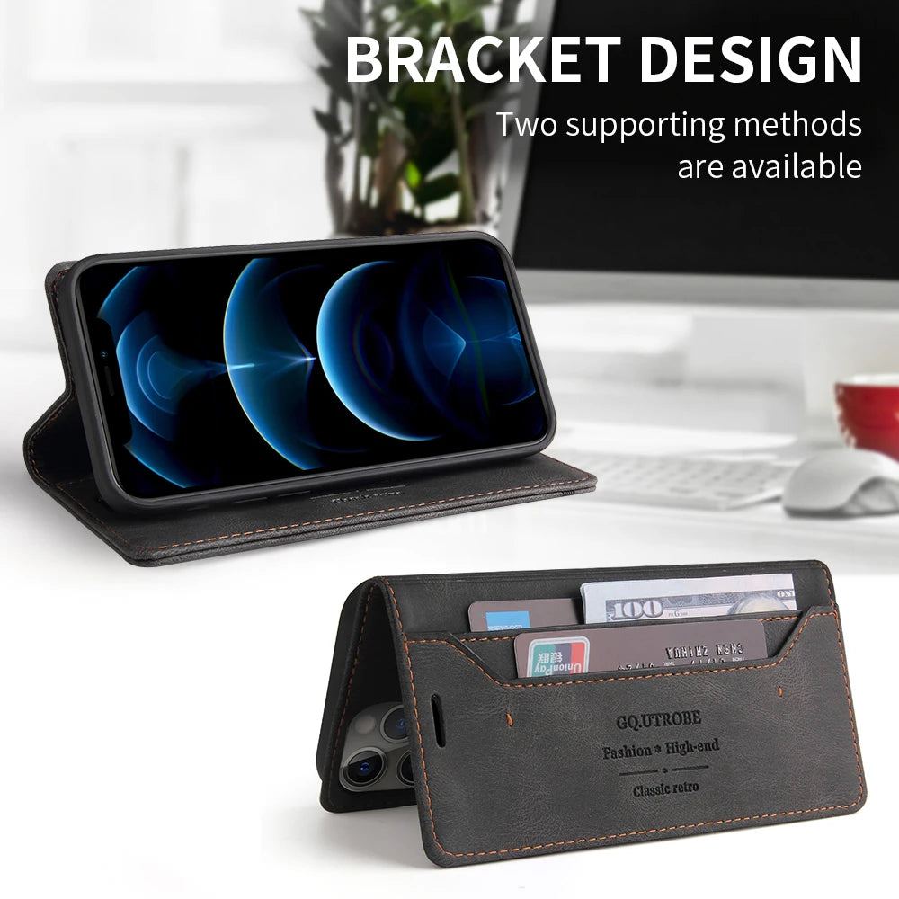 Leather RFID Blocking Flip Case For iPhone