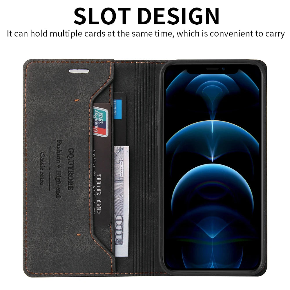 Leather RFID Blocking Flip Case For iPhone