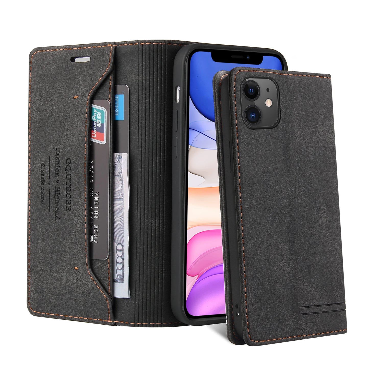 Leather RFID Blocking Flip Case For iPhone