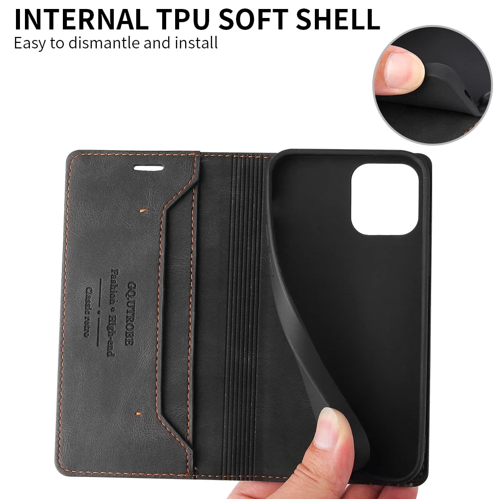 Leather RFID Blocking Flip Case For iPhone