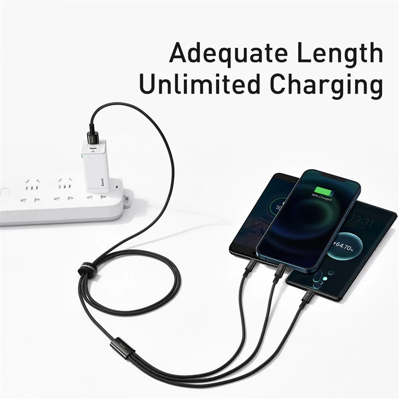 3 in 1 USB Charging Cable| USB To Type C, Lightning, Micro USB