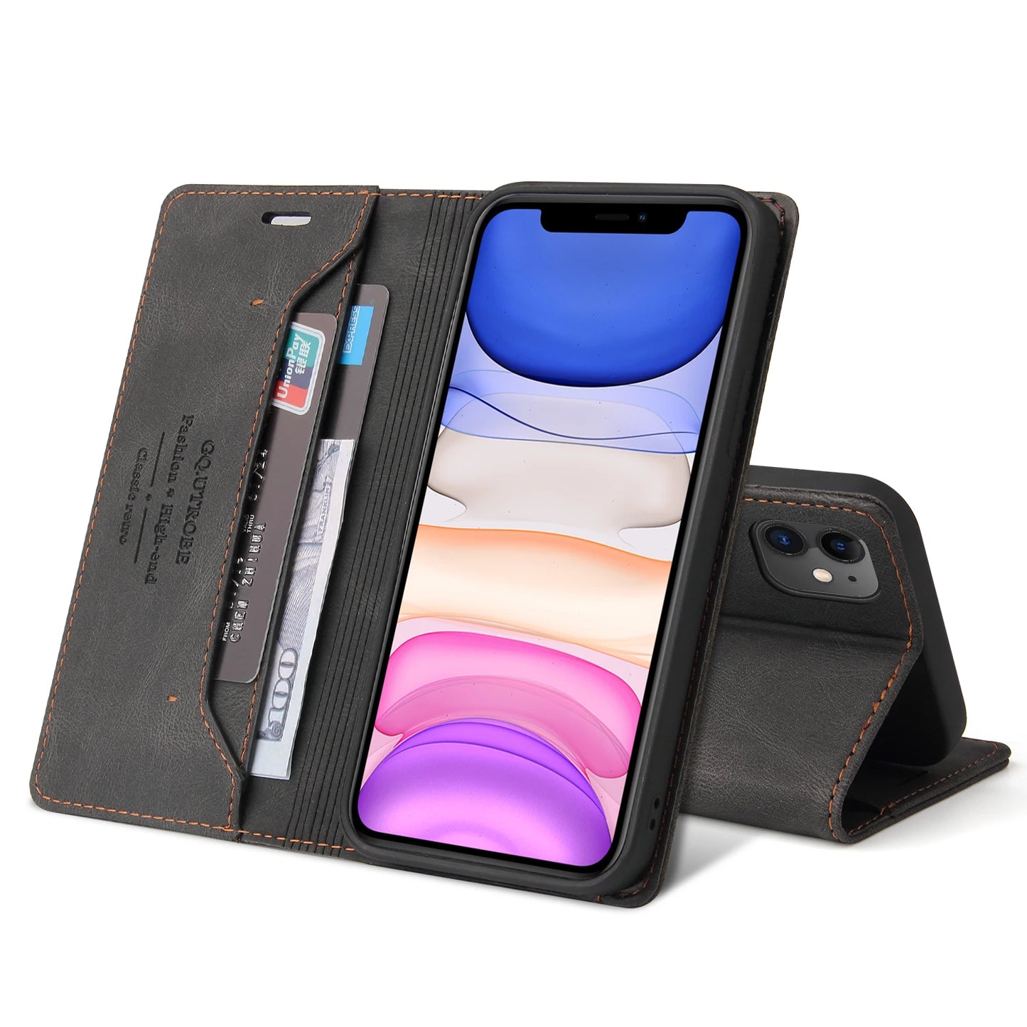Leather RFID Blocking Flip Case For iPhone