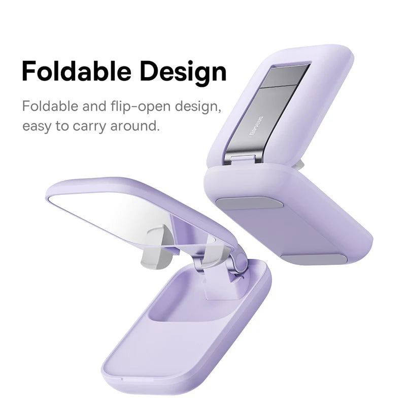 Foldable Phone Holder Stand With Built-In Mirror