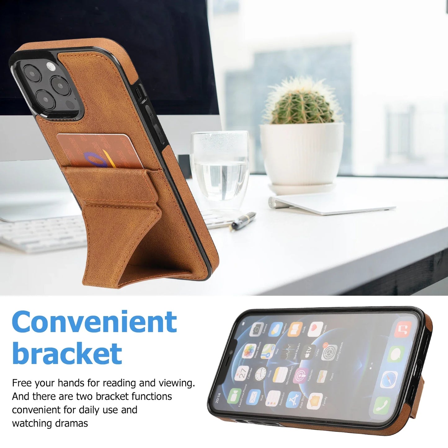 Leather Stand Card Holder iPhone Case