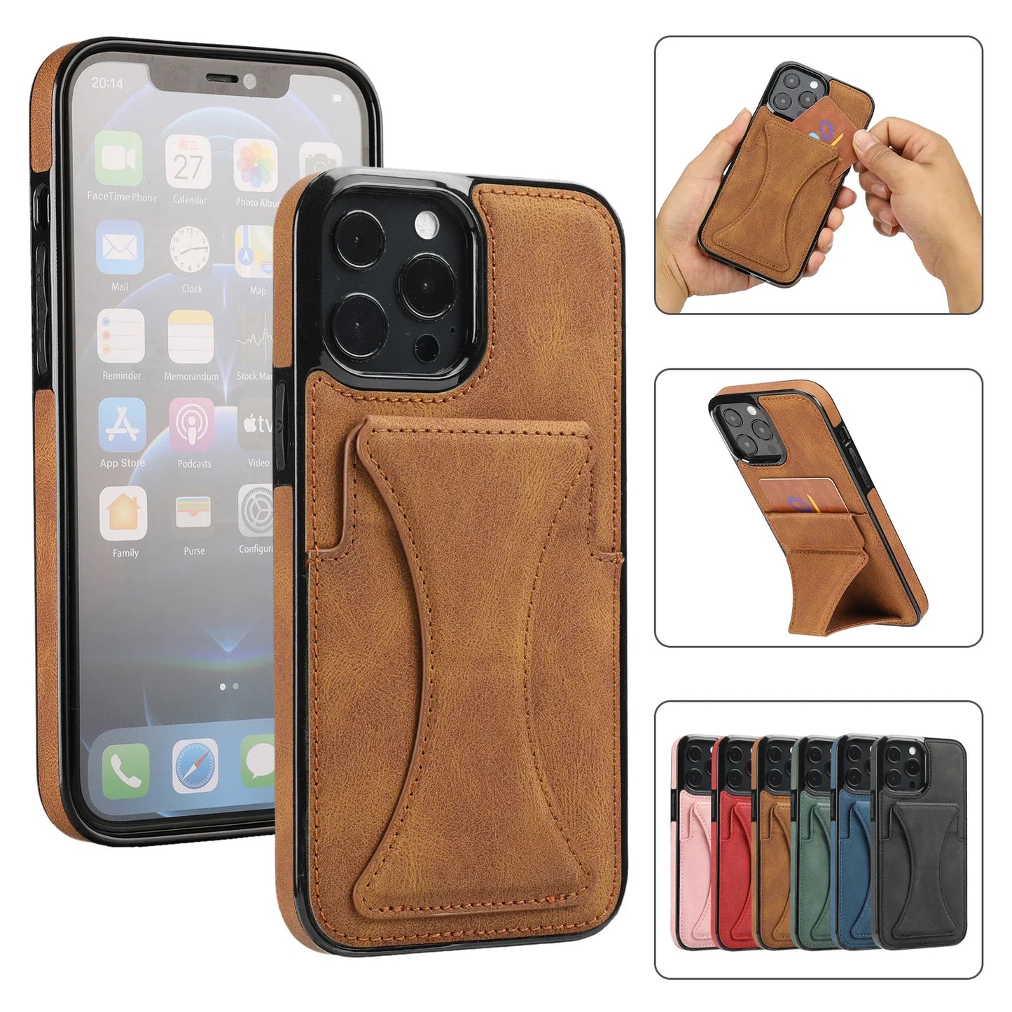 Leather Stand Card Holder iPhone Case