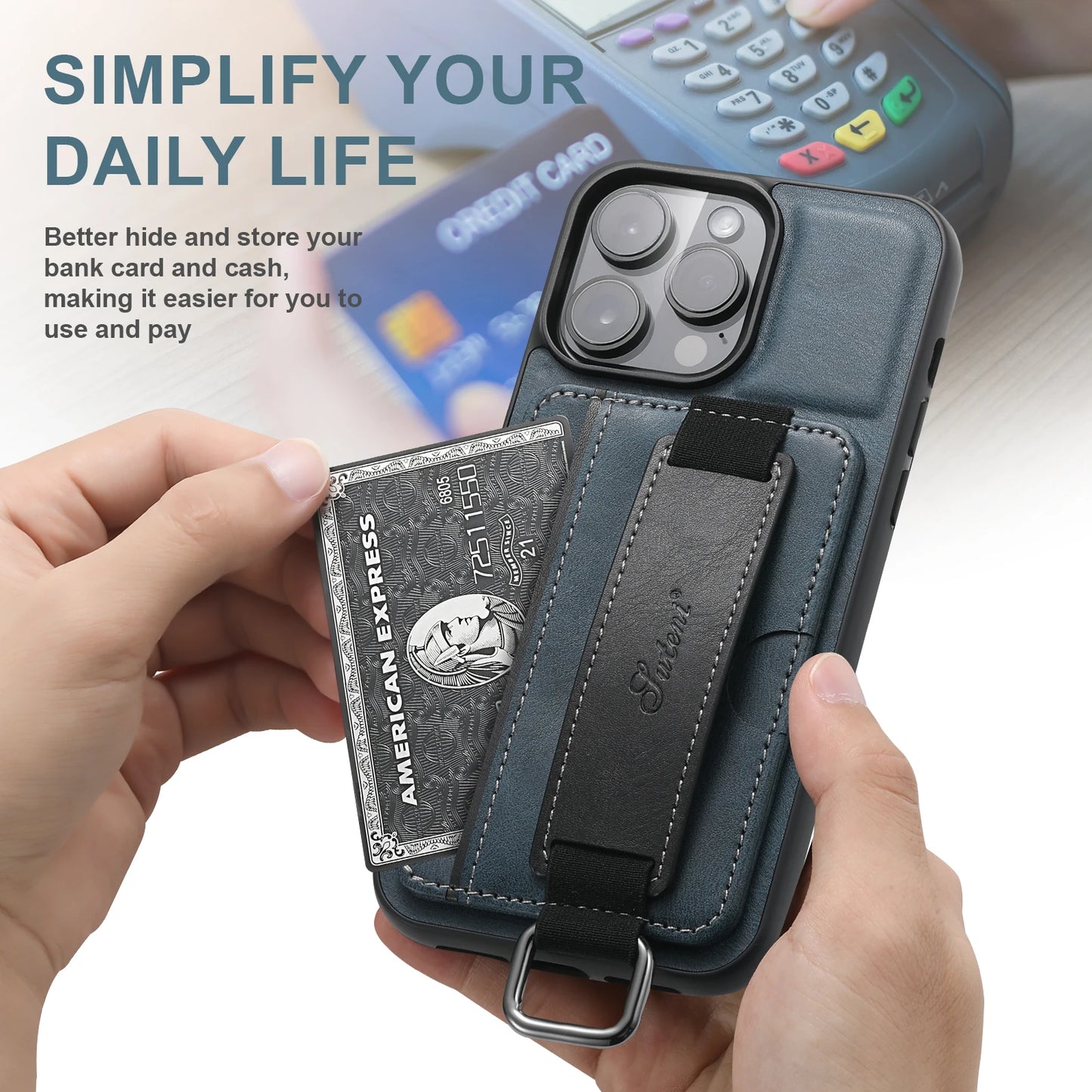 Wrist strap Leather Wallet iPhone Case