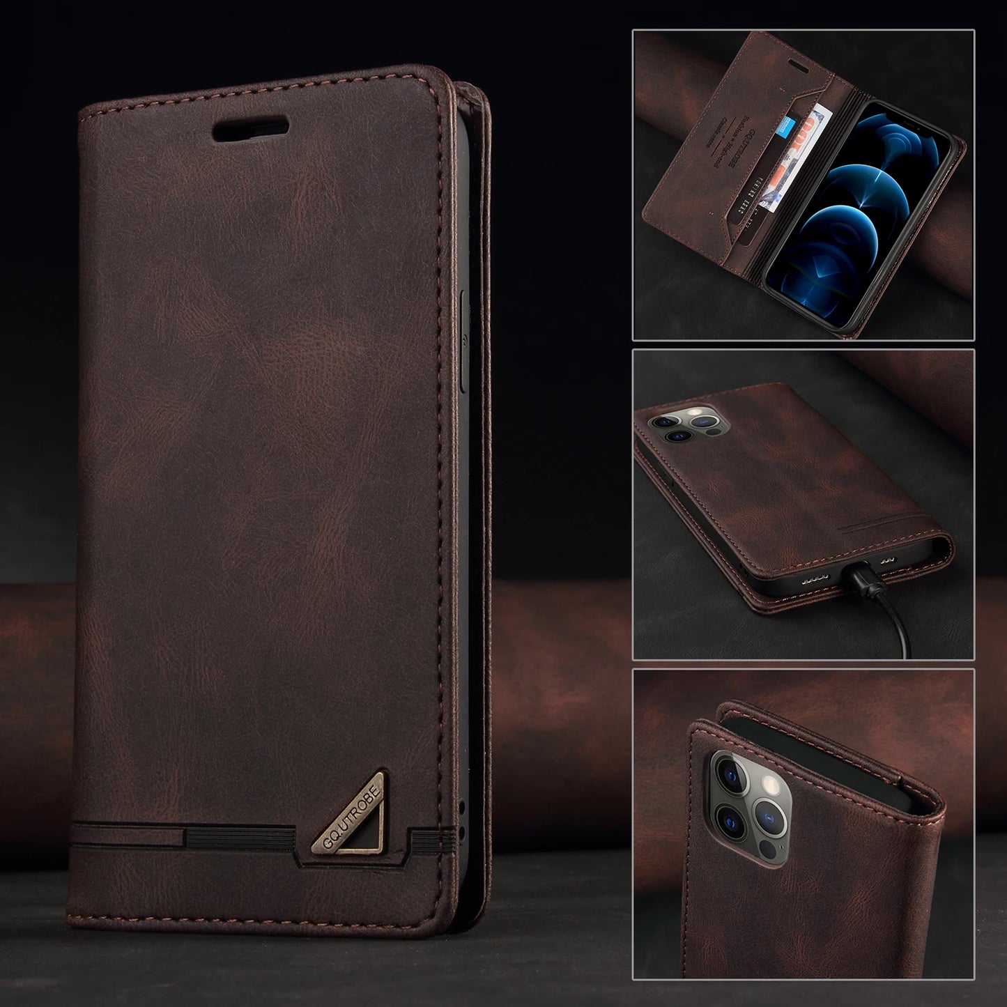 Leather RFID Blocking Flip Case For iPhone