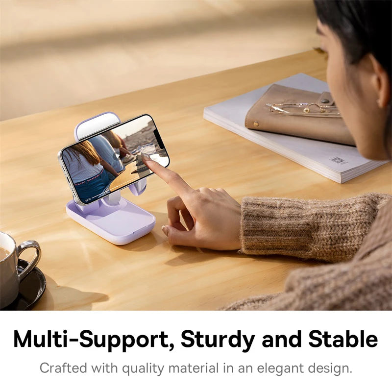 Foldable Phone Holder Stand With Built-In Mirror