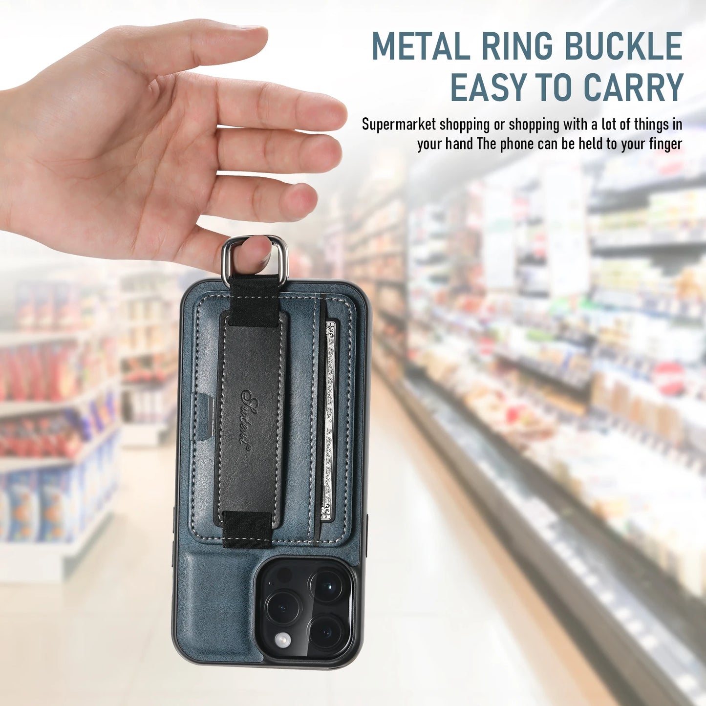 Wrist strap Leather Wallet iPhone Case