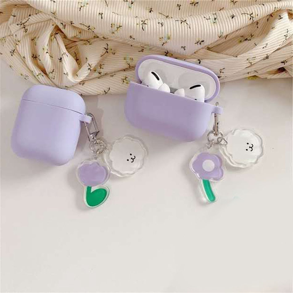 Many Varieties-Solid Colour+Keychain AirPods Case