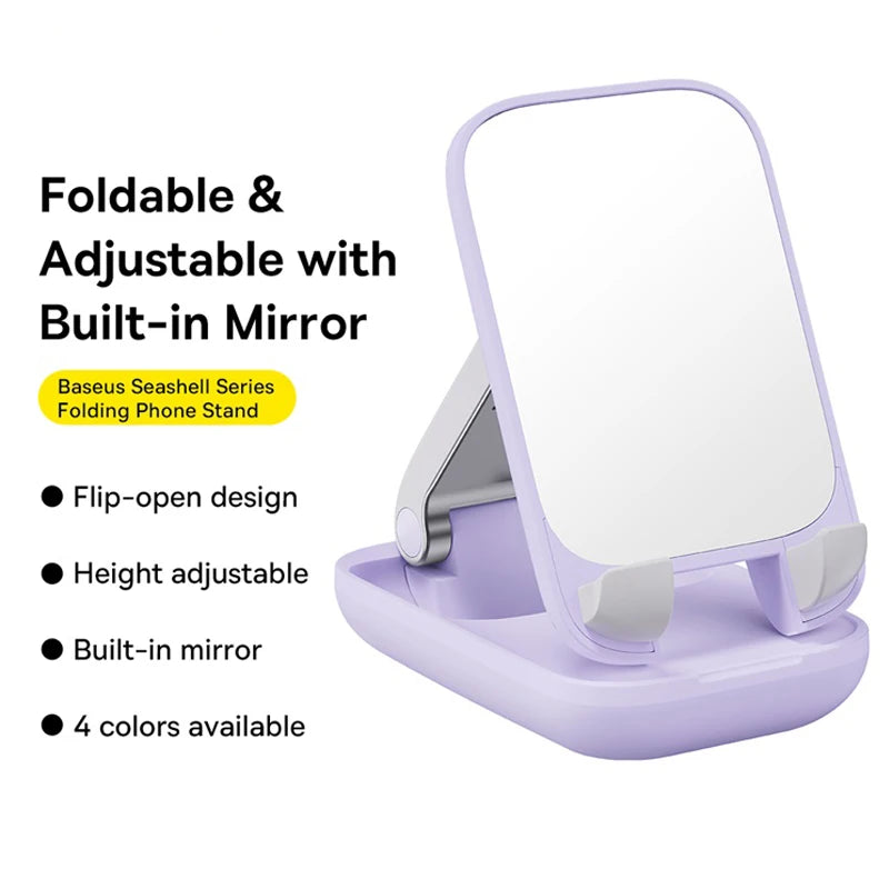 Foldable Phone Holder Stand With Built-In Mirror