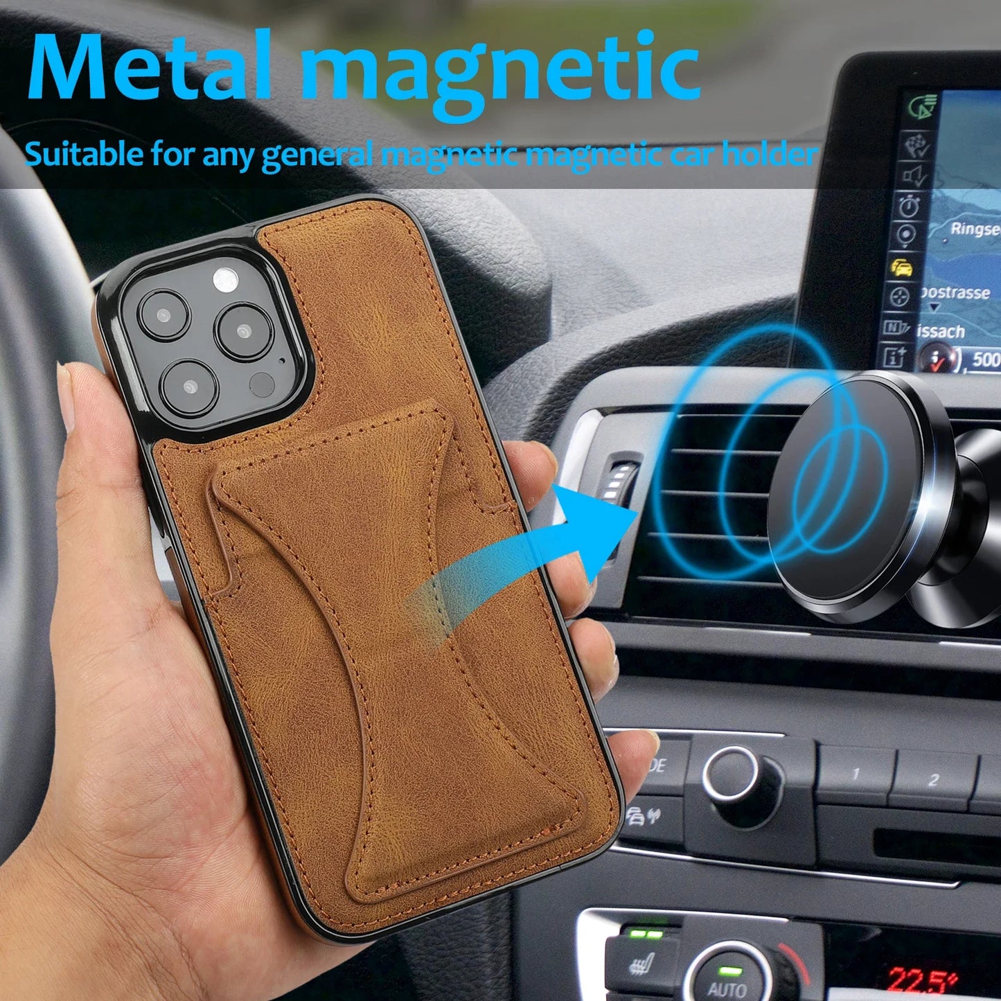 Leather Stand Card Holder iPhone Case