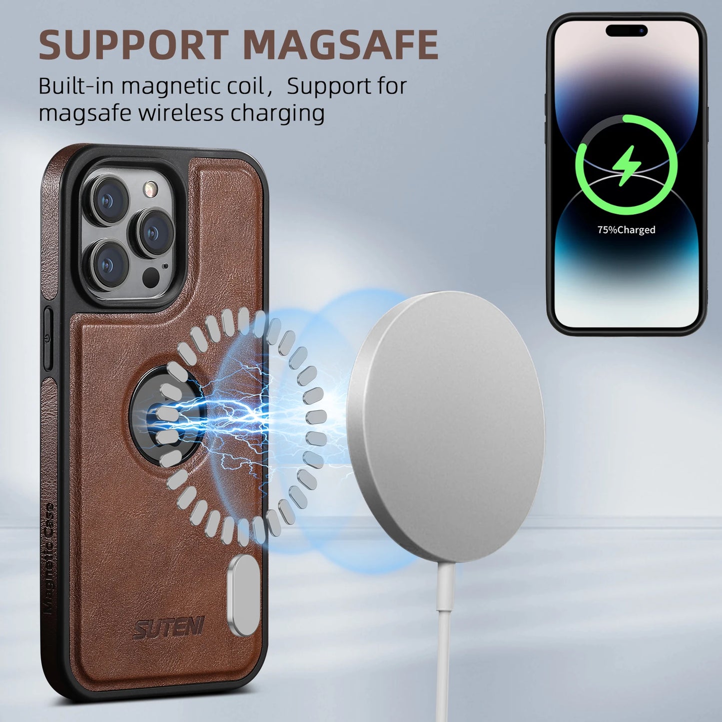Stylish Leather MagSafe Wireless Charging iPhone Case