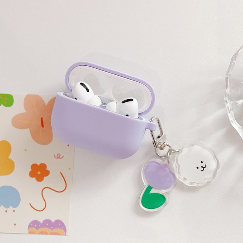 Many Varieties-Solid Colour+Keychain AirPods Case