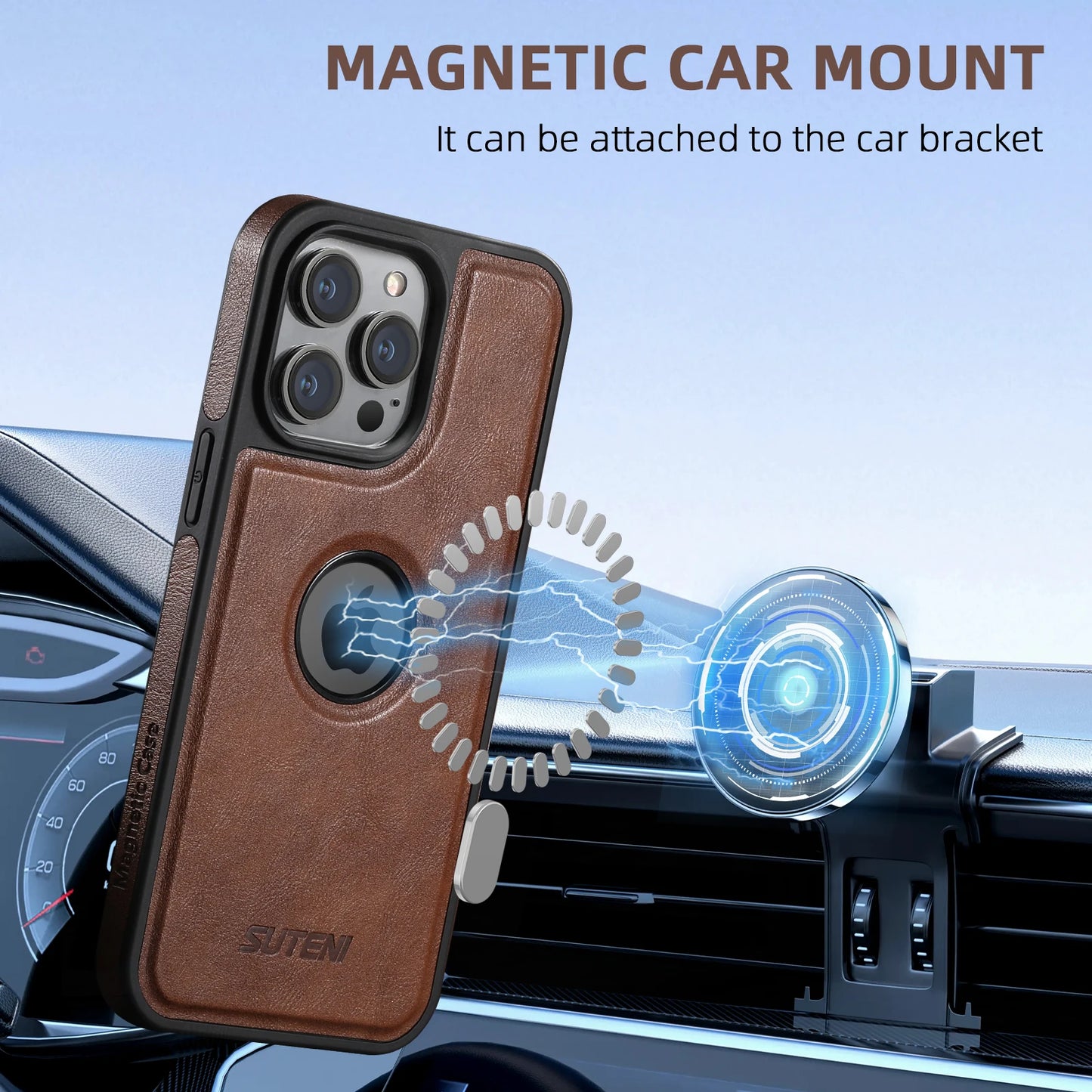 Stylish Leather MagSafe Wireless Charging iPhone Case