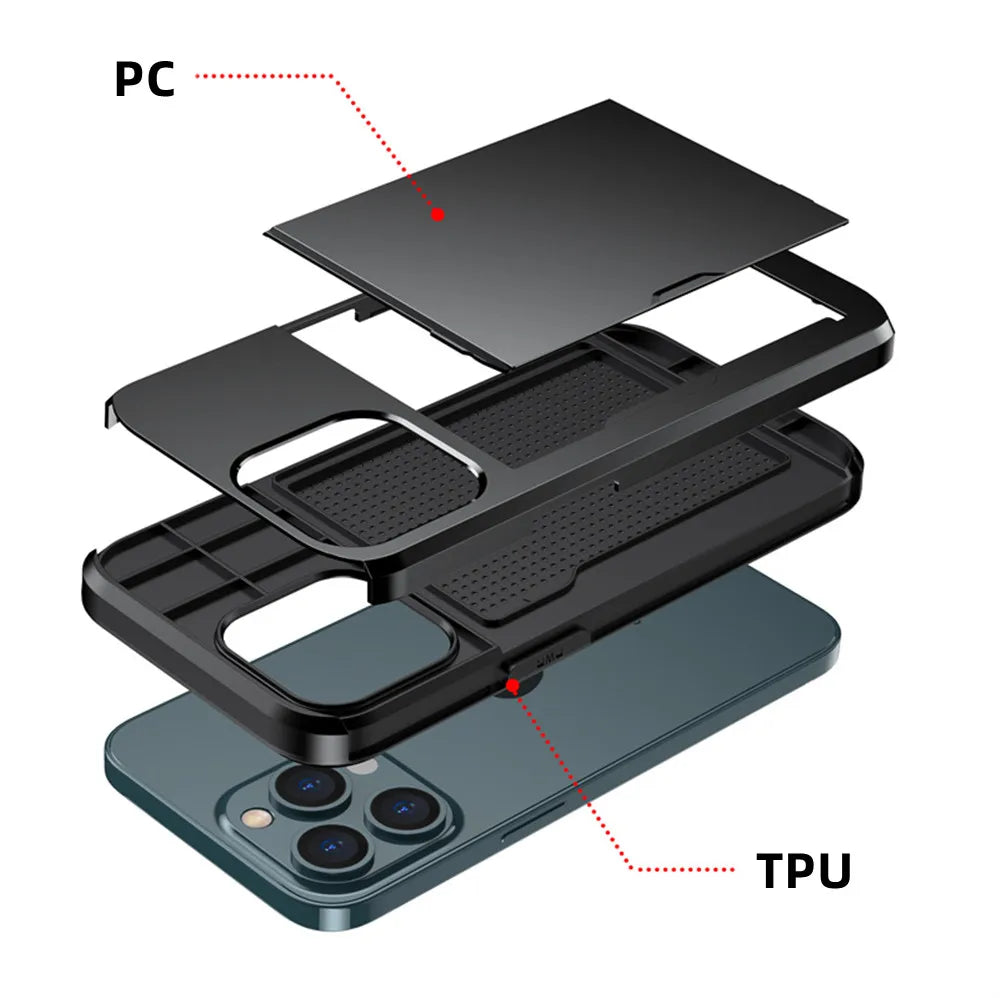 Slide Card Slot Shockproof iPhone Case