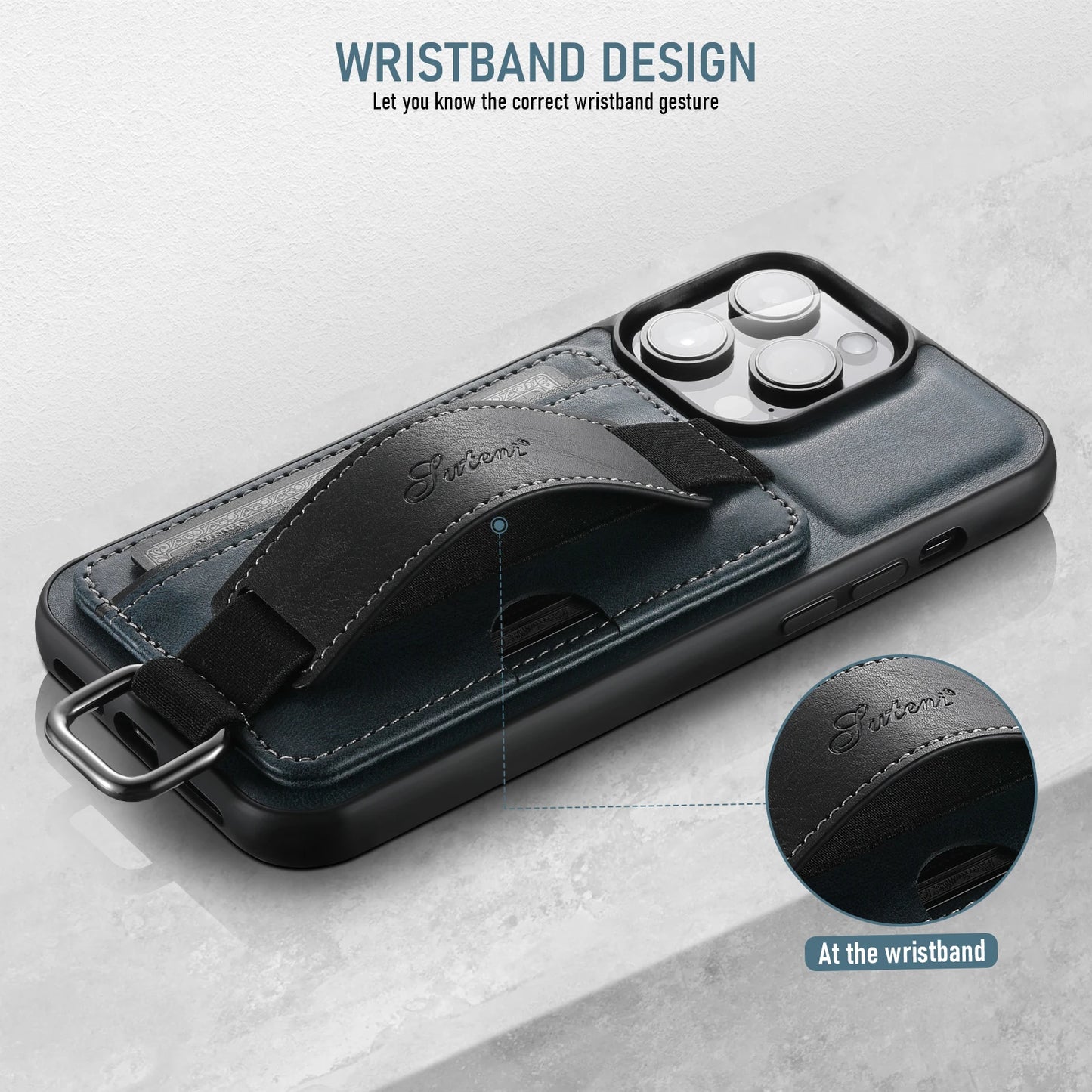 Wrist strap Leather Wallet iPhone Case