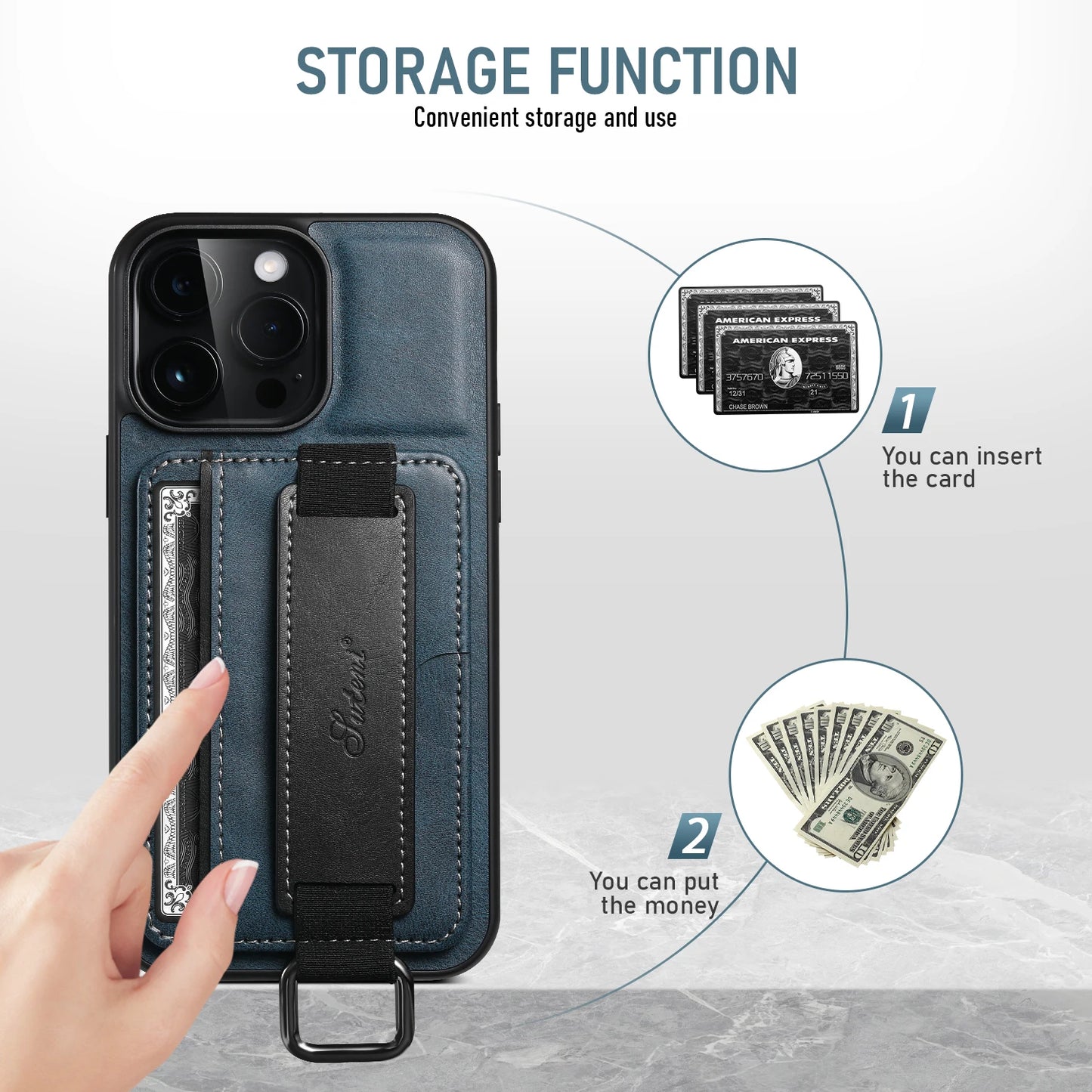 Wrist strap Leather Wallet iPhone Case