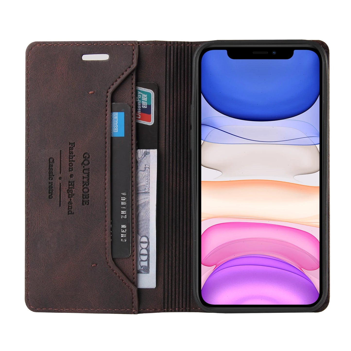 Leather RFID Blocking Flip Case For iPhone